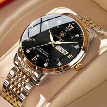 50M Waterproof Watch Real Brand POEDAGAR Classic Round Stainless Steel Men Watch Dual Date English Day Display Luminous Japan Imported Quartz Automatic Movement Built-In Long-Life Battery Luxury Gift Brothers Business Partners Fathers Men's Birthday Exam Back To School Essentials