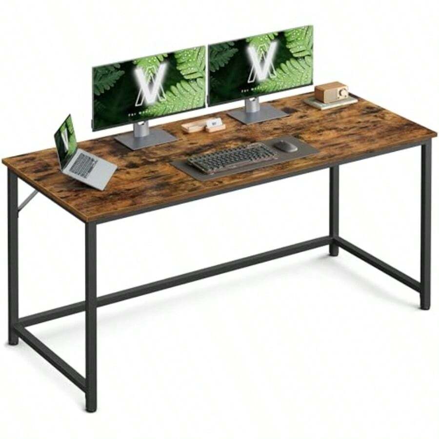 VASAGLE Bureau, klein computerbureau, kantoortafel, voor studeerkamer, slaapkamer, 120 x 60 x 76 cm, moderne stijl, metalen frame, natuurlijk eiken-parelwit LWD039W70
