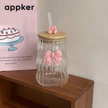 1/2 500毫升优雅磨砂玻璃杯，带盖和吸管，波浪形设计，可重复使用，家居装饰，非常适合盛装牛奶和咖啡 - 情人节和斋月的理想之选 - 光面風格 - 查看 8