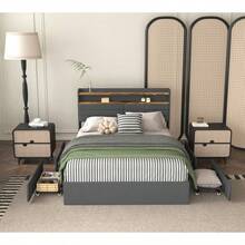 Queen Bed Frame With 4 Storage Drawers, Upholstered Platform Queen Size Bed Frame With Headboard, LED Light And Charging Station, No Box Spring Needed, Noise Free, Easy Assembly-6874 - Multicolor - View 1