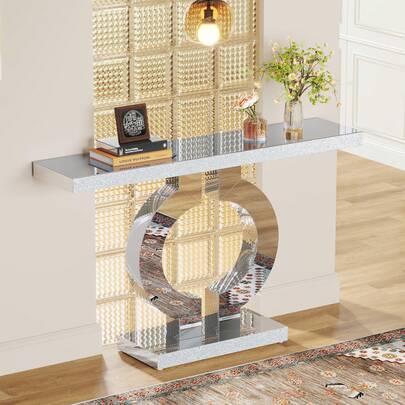 Tribesigns Modern Mirrored Console Table, Glass Sofa Table With Mirror Finish, 43-Inch Entryway Table With O-Shaped Base, Rectangular Accent Foyer Table For Living Room Hallway Entrance (Silver)