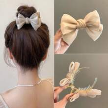 Elegant Large - Sized Bow - Adorned Hair Claw Clip: Non - Slip For Ponytails And Perfect For Bun Hairstyles - Ideal For Women And Girls,Hair Clips,Hair Accessories Hair Jaw Clip Hair Clamps Hair Clutch Hair Catcher Clip, Casual