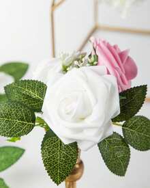 25Pcs Artificial Roses Flowers Fake Roses With Stems Real Touch Foam Flowers For DIY Wedding Bouquet Baby Shower Centerpiece Floral Arrangement Party Home Decor(Dark Red) - Putih - View 3