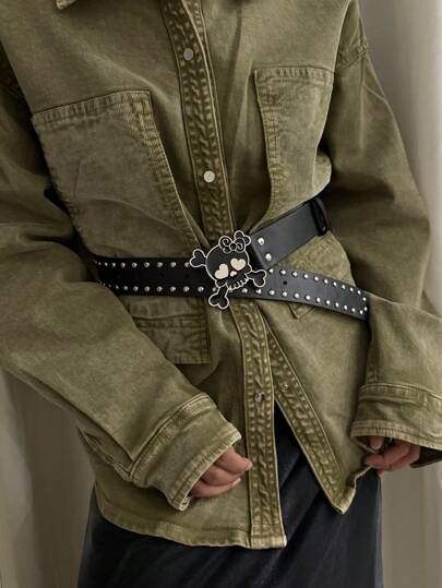 1pc Dark Aesthetic Skull Stud Waist Belt, Niche Y2K Rebel Style, Suitable For Jeans, Dresses, Casual Everyday Wear, And Halloween Fall, Autumn, Halloween