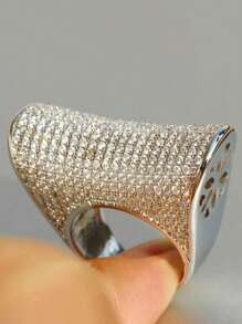 Luxury Cubic Zirconia Encrusted Statement Ring, Bling Jewelry Gift Set For Women, Suitable For Wedding, Engagement, Party, Holiday