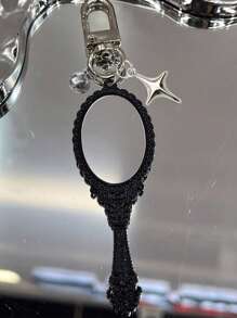 Vintage Girl Mini Mirror Charm Gothic Style Keychain,With Bell And Four Pointed Star,Makeup Mirror Bag Pendant,Perfect Gift For Birthdays & Special Occasions,Key Chain Ring Bag Backpack Charm Car Hanging Pendant Women Girls Gift,Wallet And Handbag Accessories, Keychain Phone Case Accessories,Four Colors Available