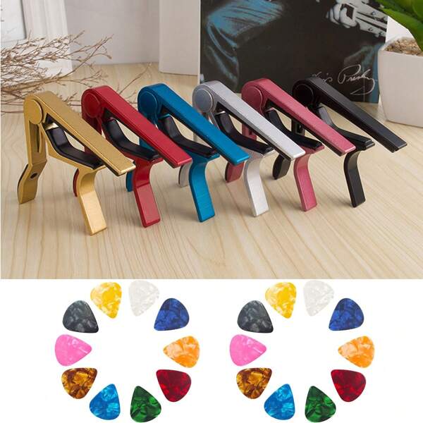 Guitar Capo For Acoustic & Electric Guitars - Professional Adjustable Spring-Loaded Clamp For Guitarists & Musicians - Perfect For Live Performances, Studio Recording & Practice - Includes Bonus 5-Piece Guitar Picks Plectrums Set