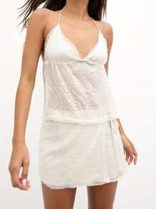 Women Tank Tops Sequins V-Neck Tie-Up Halter Neck Casual Vests Summer Sleeveless Tops Streetwear