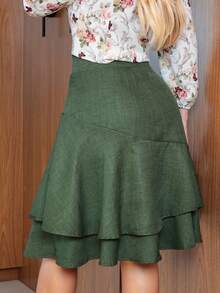 Women's Midi Skirt Fashion Evangelical Executive Casual Lined With Ruffles And Buttons - màu xanh lá - Xem 2