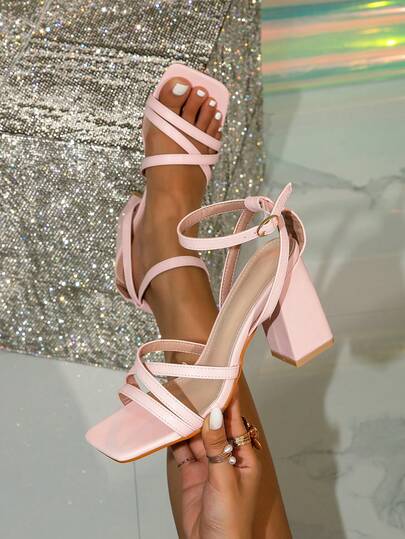 Women's High Heel Sandals, Light Green Chunky Heel Square Toe Sandals For Women, Summer Formal Party Shoes In Green, White, Brown, Apricot, Black, Blue, Red, Khaki, Suitable For Wide Feet And Adjustable Ankle Strap