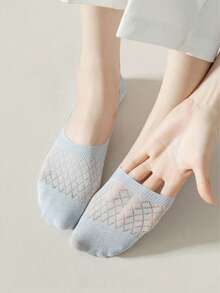 8 pares de meias femininas de malha fina, respiráveis, simples, de cor sólida, invisíveis e antiderrapantes