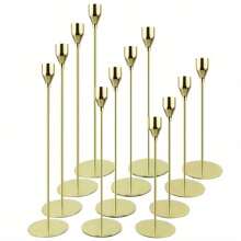 3pcs Set Simulated Gold Candle Holders, Smooth Glossy Finish, Column Shape With Candle Holder Top, Slim Stem, And Round Base, For Candle Placement, Creating Ambiance, Home Decor, Candlelight Dinner, Wedding, Anniversary