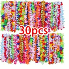 30/52 件彩色花卉花环套装，适用于夏威夷派对装饰，适合卢奥宴会、海滩、婚礼和生日 - 耐用的波西米亚风格涤纶项链，颜色随机