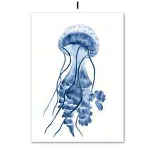 1pc/3PCS Wall Arts Posters Optional Frame Modern Watercolor Blue Coastal Sea Creatures Posters Prints Octopus Conch Jellyfish Wall Art Canvas Painting Room Home Decor - Multicolor - View 19