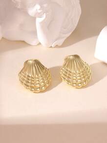 MESTILO 1 Pair Gold-Tone Scallop Sea Star Stud Earrings, Suitable For Women's Daily And Resort Wear