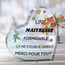 2D flach geschnitzter Acrylplakette - ein Geschenk für Frauen, Mütter, Schwestern, Lehrer - einzigartiges Geburtstags- und Weihnachtsgeschenk, mit der Botschaft "Une Maitresse Formidable C'ane S'oublie Jamais Merci Pour Tout", klassischer Stil, Familien-Thema