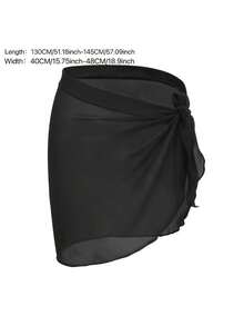 2 件/1 件短款雪纺多功能三角比基尼罩衫沙滩裙，时尚纯色，豹纹，斑马纹围巾披肩，性感泳装沙滩裙 - 黑色 - 查看 9