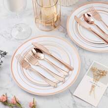 50 Stück Besteckset in Roségold, geeignet für Thanksgiving Dinner, Kuchen, Süßigkeiten und Snacks, für Zuhause und Outdoor, spülmaschinenfest, hervorragend für Partys und Hochzeiten, Schulbedarf