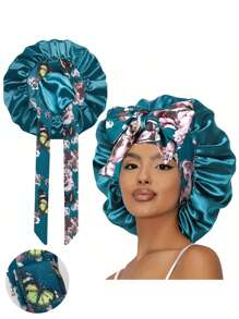 1 pieza Gorro turbante de mujer de satén elástico y sedoso para dormir/maquillaje/uso diario (Estampado aleatorio)