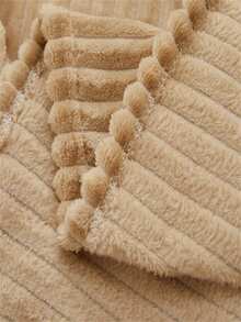 1 件法兰绒条纹毯，简约休闲空调毯，休闲午睡毯，沙发毯，万圣节仿毛毯 - 駝色 - 查看 6