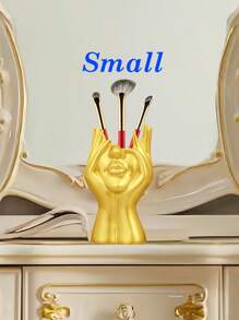 Porte-pinceaux de maquillage pour le visage blanc - Organisateurs de vanité sculptural pour pinceaux et stylos, décoration minimaliste pour la maison, accessoires de bureau et cadeaux pour la décoration d'automne, la remise des diplômes, l'anniversaire, la chambre d'étudiant et la salle de bain pour la rentrée scolaire