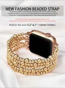 Beaded Bracelet Compatible With Apple Watch Band 41mm 40mm 38mm 42mm 44mm 45mm 49mm Women, Golden Beads , Cute Handmade Elastic Stretch Strap For Series SE 9 8 7 6 5 4 3 2 1,Couple Gifts,Gold Bracelet Set