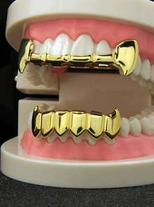Gold Silver HIP HOP Teeth Grillz Top & Bottom Grills Set With Silicone Real Shiny Vampire Tooth Sets