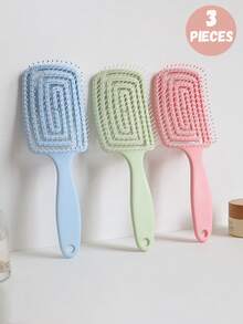3支/2支/1支装 女孩蓬松按摩猪鬃大号弯头梳套装，镂空马卡龙色发梳，必备发梳，美发造型工具，护发产品及配件，适合美容旅行和美发沙龙使用，适用于头发护理和造型