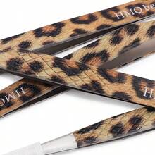 HMQ beauty 豹纹睫毛延长镊子防滑精密粉色睫毛镊子适合初学者和专业人士，是卷翘和隔离的必备美容工具