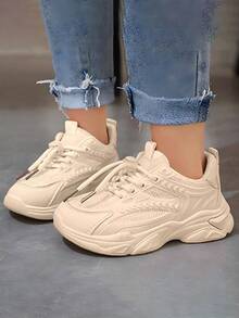 Nuevos niños antideslizante suela gruesa zapatos deportivos casuales, de moda versátil con cordones de punta redonda zapatos de tenis, al aire libre antideslizante resistente al desgaste zapatos para correr, adecuado para los viajes diarios, deportes, parques de atracciones, el uso escolar - Marrón - Ver 5