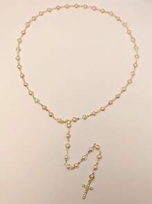 1 pezzo Nuovo gioiello da donna, collana lunga con pendente a croce in metallo, collana choker con cristalli colorati, collana lunga con pendente minimalista, stile bohémien, adatta per uso quotidiano, regalo per amici, colore del cristallo casuale