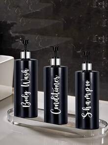 3pcs 500ml Convenient Refillable Shampoo And Conditioner Dispenser Set With Pump And 3 Waterproof Tags Back To School - Black - View 5