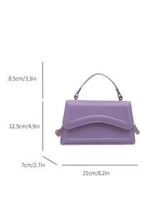New Women Solid Color PU Leather Small Square Handbag, Simple & Fashionable Shoulder Bag For Outings, Versatile & With Detachable Adjustable Strap , Purple - Purple - View 10