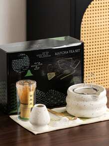 7pcs Set Japanese Matcha Tea Set, Including Matcha Bowl With Spout, Matcha Whisk & Holder, Bamboo Matcha Scoop & Stainless Steel Sifter, Ombre Green Matcha Set For Tea Enthusiasts Back To School