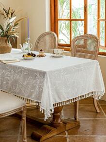 1pc Lace Tablecloth, Rectangular Table Cover With Jacquard Mesh, Available In Multiple Sizes, Suitable For Holiday Party Decor, Dining Table Decor, Home And Room Decoration