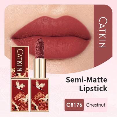 CATKIN Rouge Matte Engraved Lipstick, Waterproof Long-Lasting Satin Smooth Lip Color CR176 Chestnut Brown