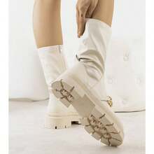 Women's Metal Chain Decor Fashion Daily Wear Ankle Boots - Beige - View 3