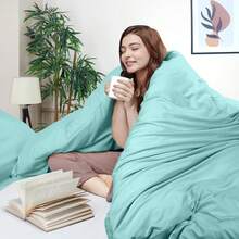 Bedding Duvet Cover Queen Size - 3 Piece With Zipper Closure - 1 Comforter Cover 90X90 Inches & 2 Pillow Shams 20X26 Inches (White) Comforter Not Included - Spa Blue - View 3