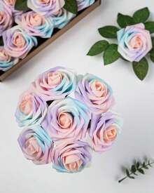 25Pcs Artificial Roses Flowers Fake Roses With Stems Real Touch Foam Flowers For DIY Wedding Bouquet Baby Shower Centerpiece Floral Arrangement Party Home Decor(Dark Red) - Whimsical Blush - View 2