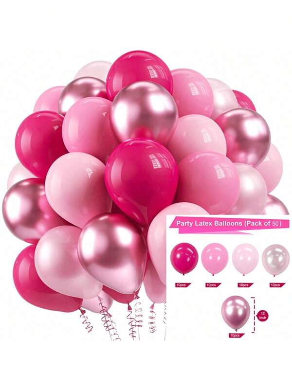 50pcs Shiny Metallic Pink Latex Balloons - Vibrant Decorations For Weddings, Birthdays, Anniversaries & More - High Quality, Indoor/Outdoor Use