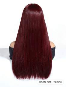 红色长直发合成耐热假发红色假发带刘海女士假发适合角色扮演派对 - 紅色 - 查看 7