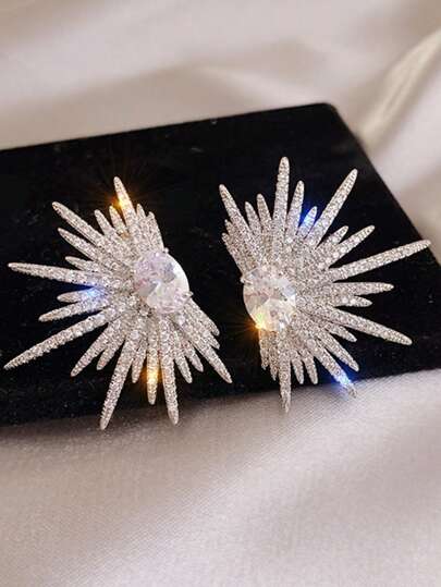 1 Pair Rhinestone Wing Stud Earrings, Sparkling Firework Design, Suitable For All Occasions, Great Gift Choice