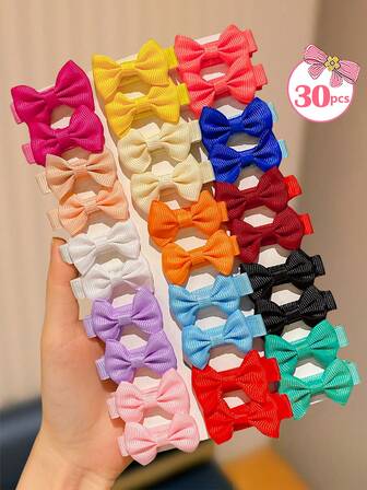 30pcs Random Color Cloth Hair Clips For Little Girls, Lovely Bow Hair Accessories