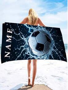 SRH 1 pezzo Asciugamano da spiaggia personalizzato, sfondo blu navy con pallone da calcio a schizzi in bianco e nero e fulmini, che trasmette una forte sensazione sportiva. Testo personalizzabile, opzioni di carattere e colore multipli. Materiale in microfibra leggero da 240 g/m², super assorbente, adatto per bagno, spiaggia, piscina. Un regalo personalizzato ideale per famiglia, amici, vacanze estive, Ognissanti, Natale, laurea, matrimonio, compleanno - Multicolore - Visualizzare 5