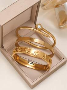 Vintage Floral Zirconia Bangle Set, Elegant Oxidized Zirconia Bracelet, Suitable For Women's Daily Wear