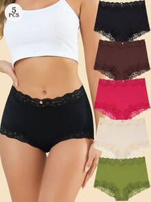 5 Packs Multicolor Comfortable Stretchy Lace Underwear For Women Lace Full Covreage Boxer Briefs Pantie S-XL - Nhiều màu - Xem 1