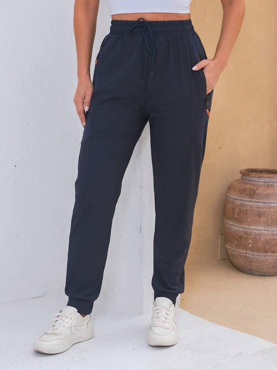 WOMEN'S PANTS, ELASTIC SPORTY - Aqua Blue - View 1