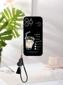 1 件黑色 TPU 卡通咖啡图案防震手机壳和 1 件黑色心形皮革腕带 - 彩色 - 查看 6