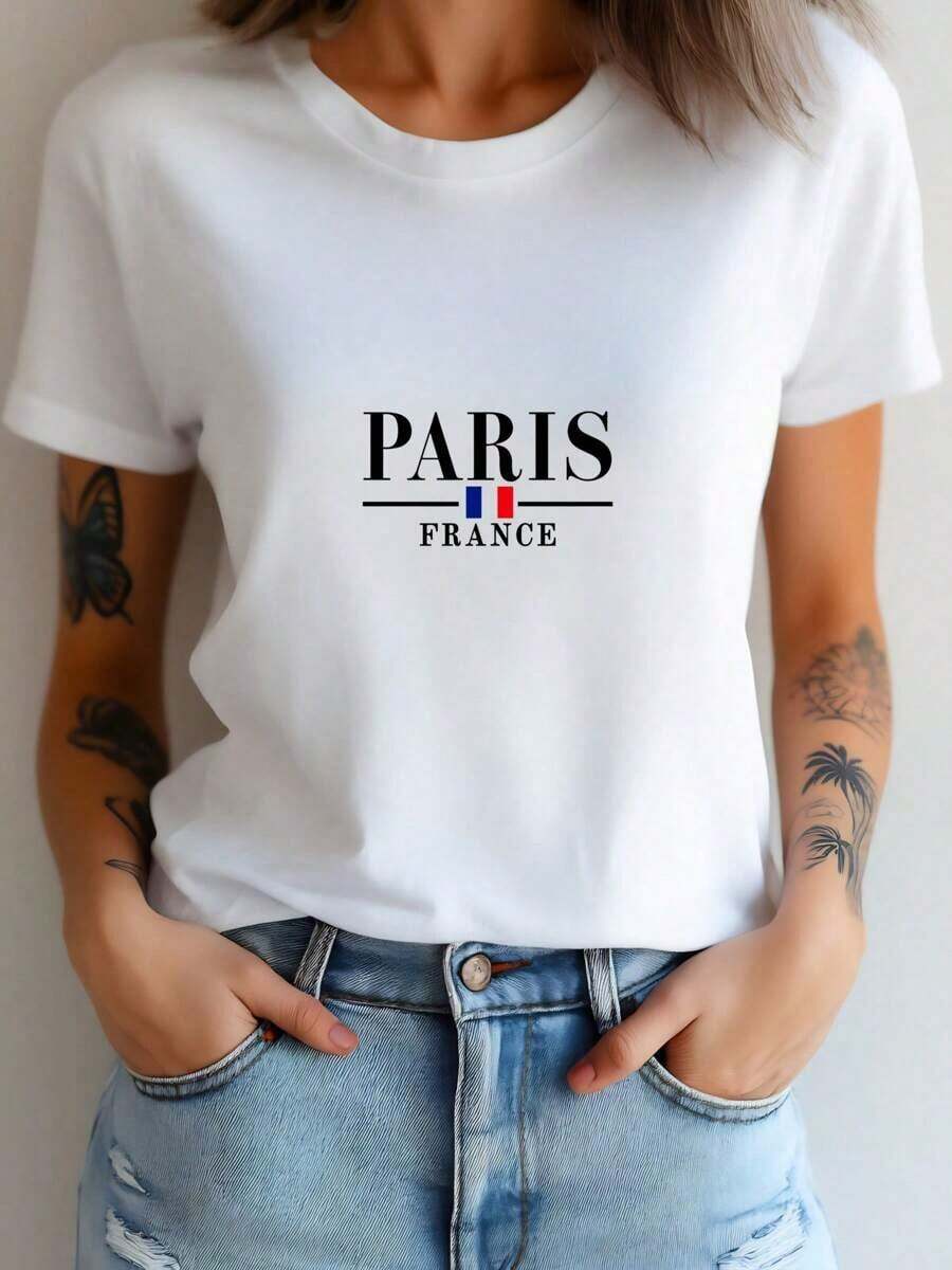 Women's Paris France Graphic T-Shirt - Casual Short Sleeve Tee With Stylish DesignSummer Party Casual Fashion T-Shirt Summer Retro Design Pure Cotton T-Shirt Printed T-Shirts-MZCN TRADING LIMITED - White - View 1