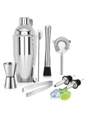 Mixed Cocktail Shaker, Professional Martini Shaker, Beverage Shaker, Thick Stainless Steel Shaker, Large 750ML Bar Cocktail Shaker, Shaker, Beverage Shaker Gift Box Set, Mixed Beverage Mixing Spoon, Including Accessory Tools 15/30ml Measuring Cup, Mixing Spoon, Suitable For Bar/Home Mixing, Gifts For Husband, Bartender, Housewarming, Christmas Gifts